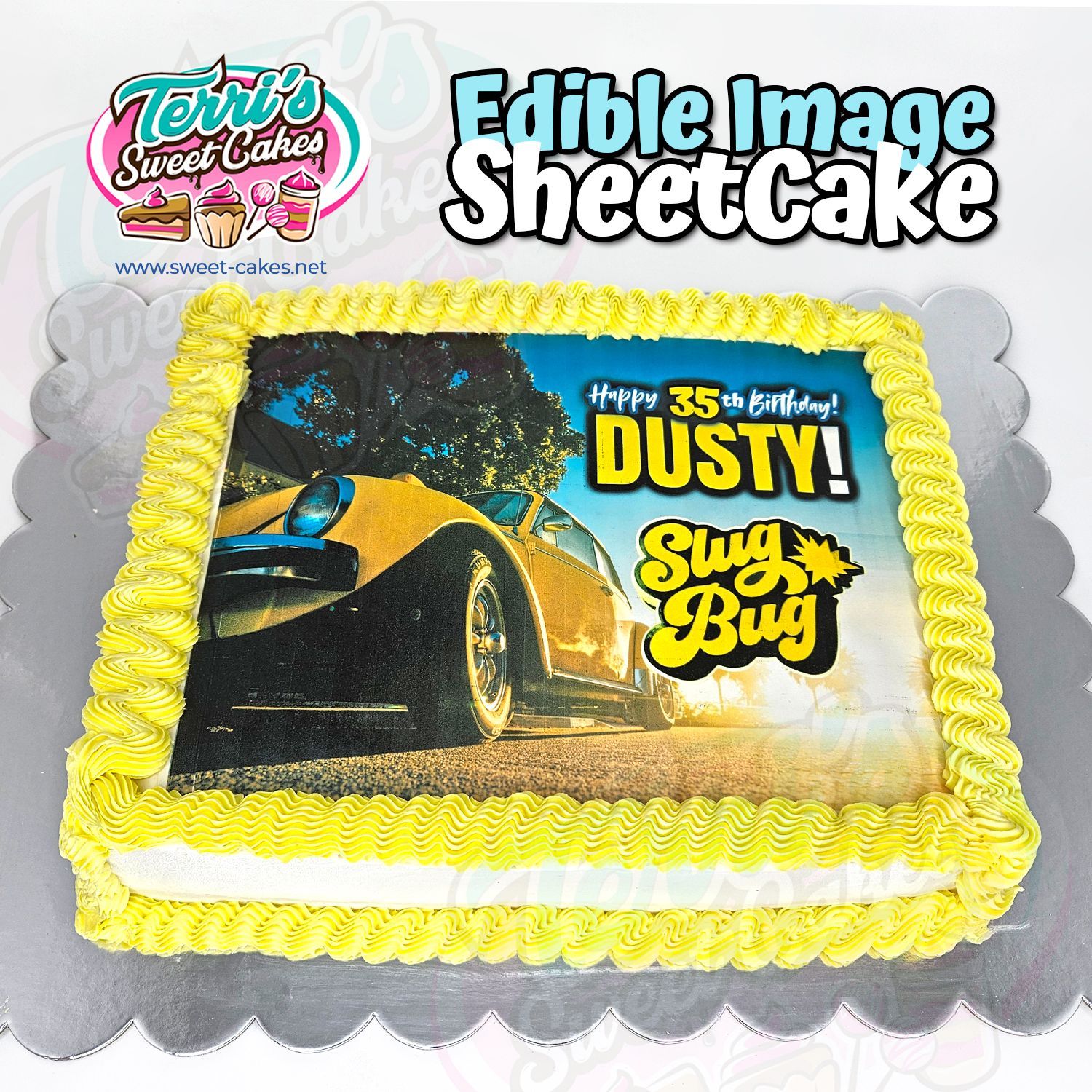 VW Beetle Edible Image Cake by Terri's Sweet Cakes