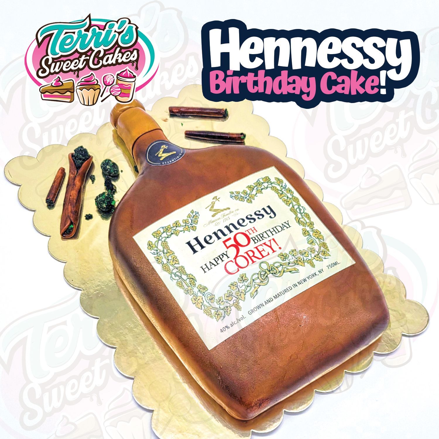 Hennessy Birthday Cake by Terri's Sweet Cakes!