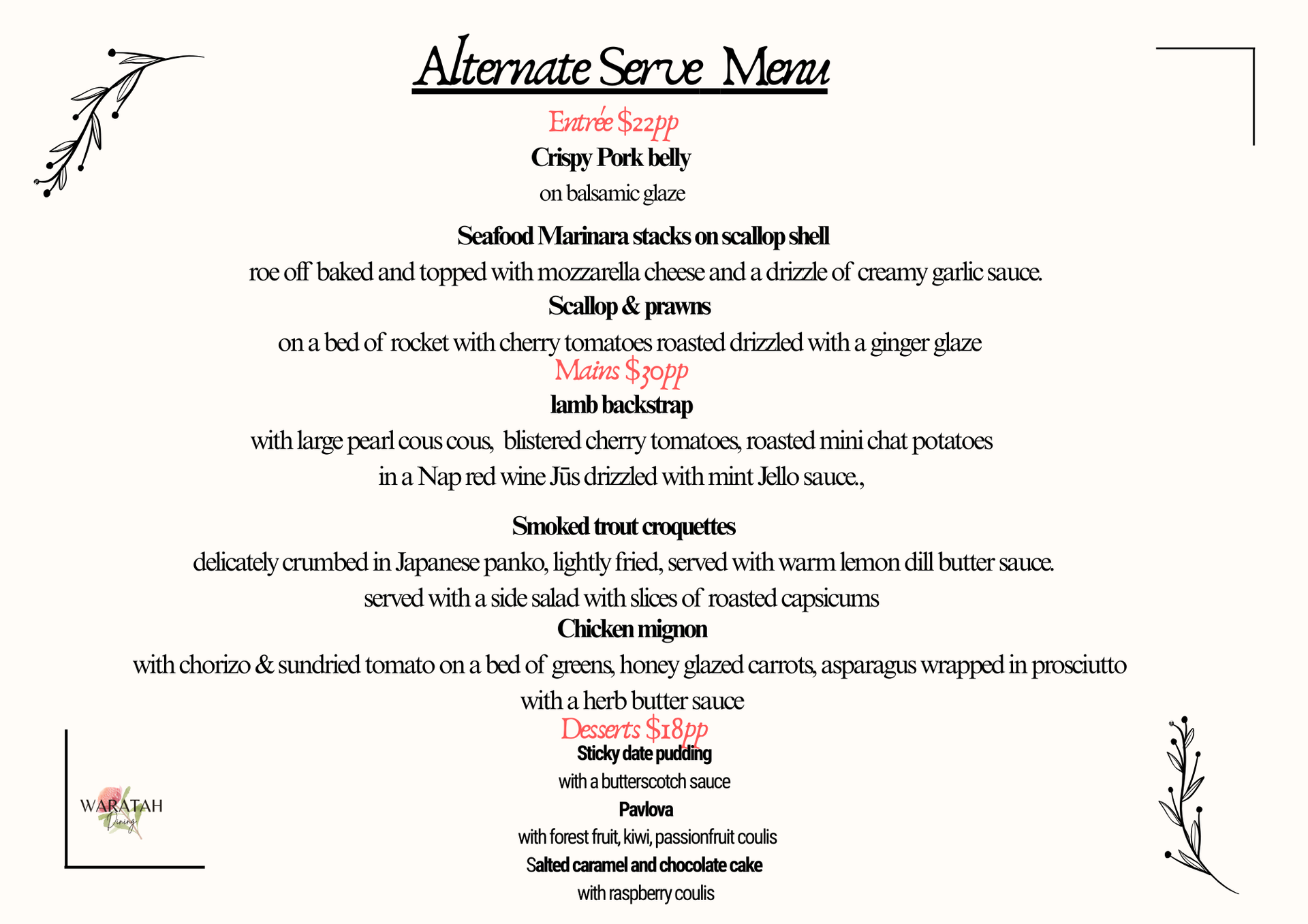 Food platters menu