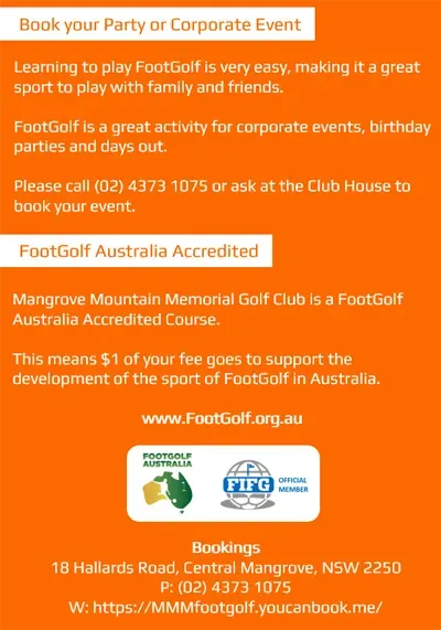 A book your party or corporate event advertisement for footgolf