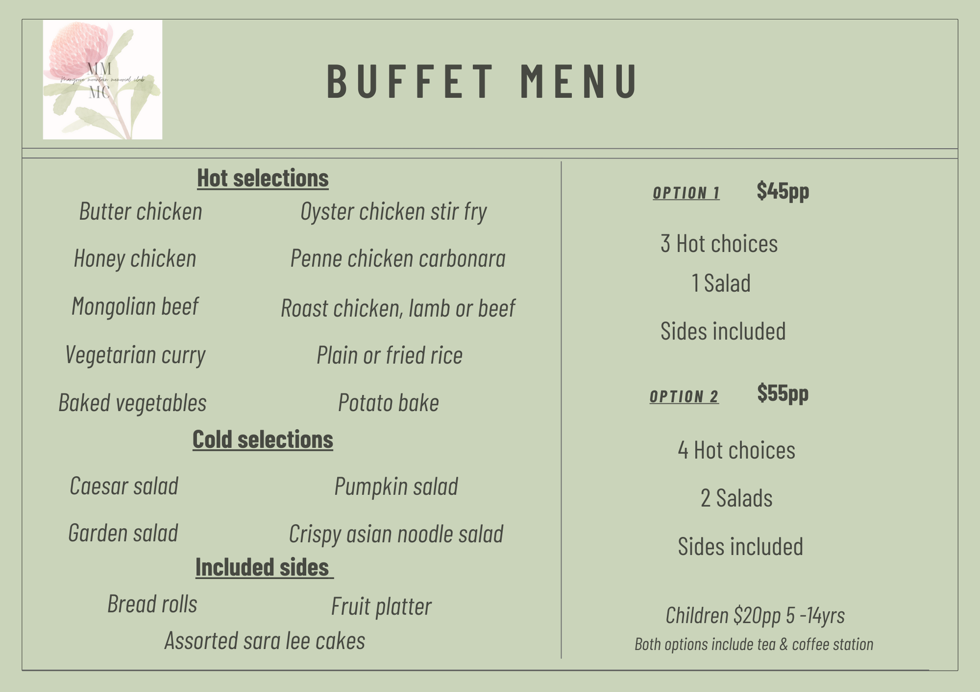 Food platters menu