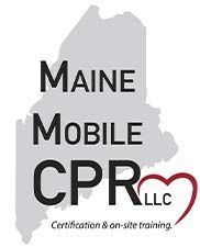 Maine Mobile CPR LLC logo: black text over gray Maine outline, red heart, 