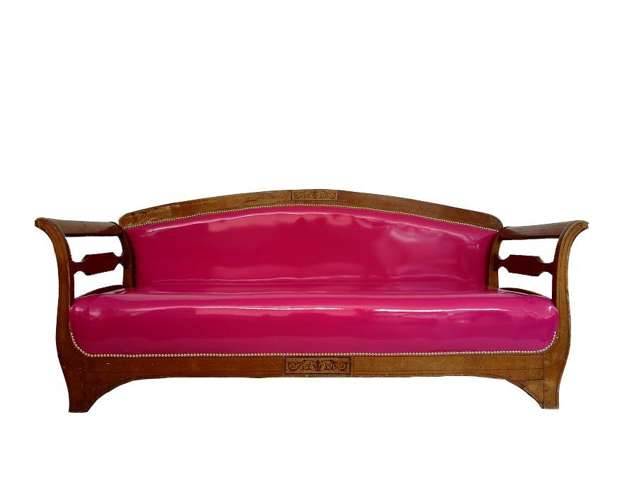 Sofa reupholstered in vinyl