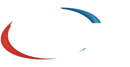 Red and blue curved lines forming a circular shape, possibly a logo.