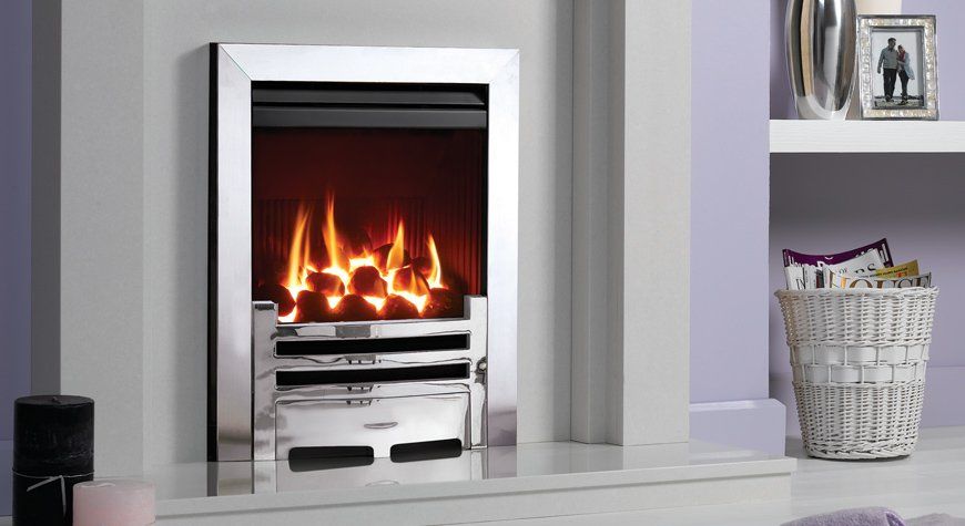 Logic HE Arts front gas fire in polished chrome