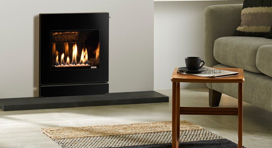 Logic HE Designio2 electric fire glass front with white stone