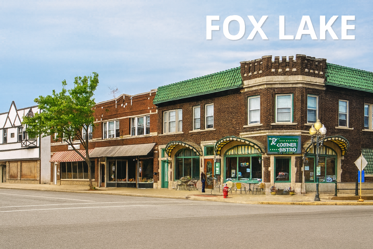 “Downtown Fox Lake, IL street scene with local storefronts — home of AAG Wise Bookkeeping LLC