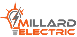 Millard Electric logo: Man in blue uniform working on electrical box with text, lines, and lightning bolt.