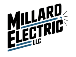 Millard Electric logo: Man in blue uniform working on electrical box with text, lines, and lightning bolt.
