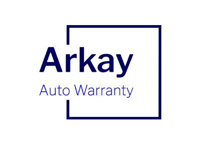 The logo for arkay auto warranty is blue and white.