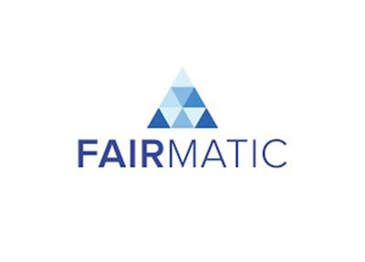 The logo for fairmatic is blue and white with a triangle in the middle.