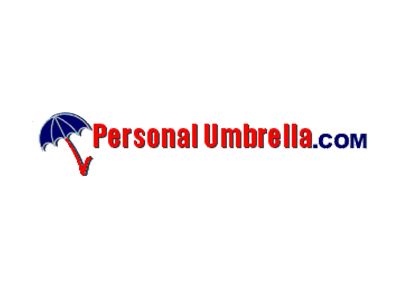 The logo for personal umbrella.com shows a blue umbrella with a red arrow pointing to it.