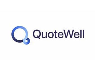 The logo for quotewell is a blue and white logo with a circle in the middle.