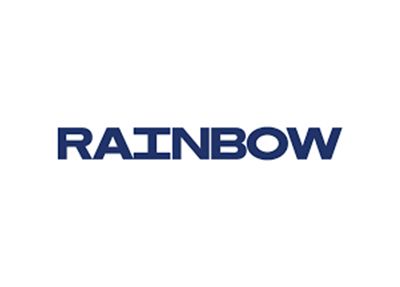 A blue logo for rainbow on a white background.