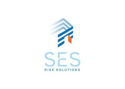 A blue and orange logo for a company called ses risk solutions.