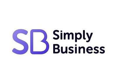 The logo for simply business is purple and black on a white background.