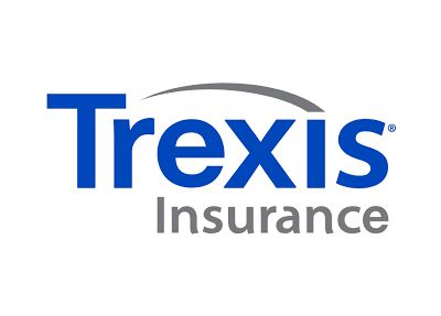 A blue and gray logo for trexis insurance on a white background.