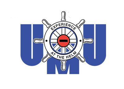 A blue and white logo with a steering wheel and the words experience at the helm.
