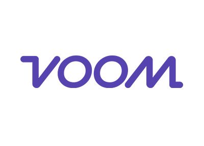 A purple logo for a company called voom on a white background.
