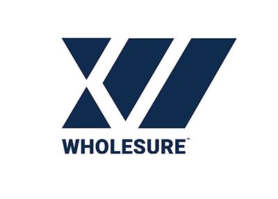 The logo for wholesure is blue and white and looks like a triangle.