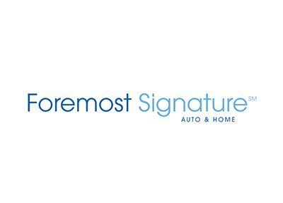 The logo for foremost signature auto & home is blue and white.