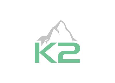 A logo for a company called k2 with a mountain in the background.