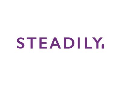 The steadily logo is purple and white on a white background.
