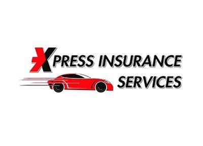 A logo for express insurance services with a red car on a white background.