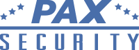 Het PAX Security-logo in blauw met sterren boven het woordmerk.