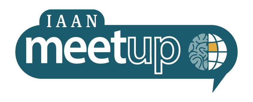 A logo for iaan meetup with a speech bubble