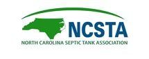 Logo for the North Carolina Septic Tank Association (NCSTA) featuring a green outline of NC and blue text on white.