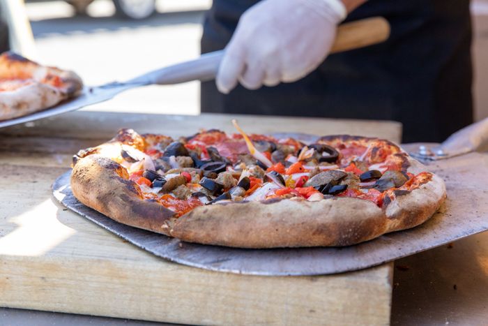Dang Brother Pizza Camp Pendleton Sliced Pepperoni, Black Olives, Roasted Red Peppers, & Red Onions Pizza Photo