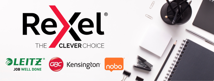 The logo for rexel the clever choice is on a white background.