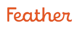 Orange handwritten word “Feather” on a white background