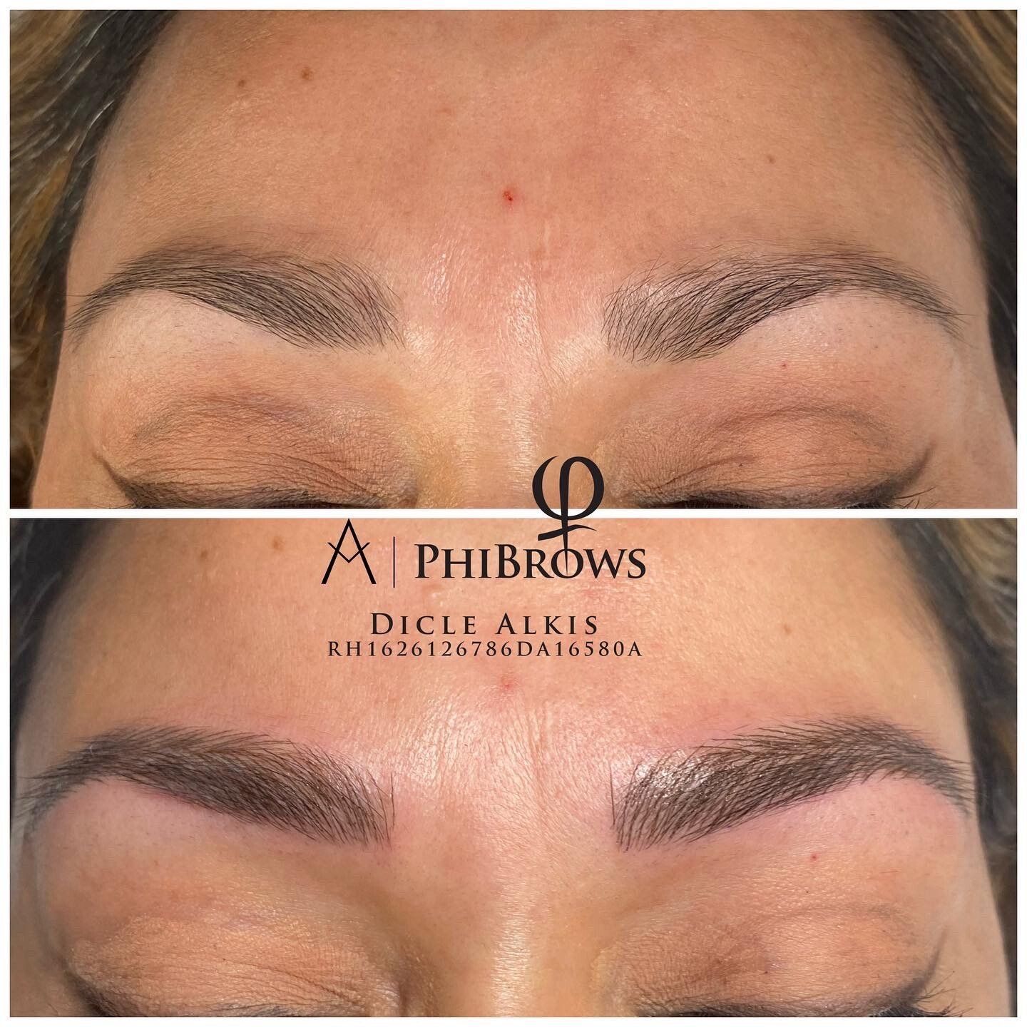 Ein Vorher-Nachher-Foto der Augenbrauen einer Frau