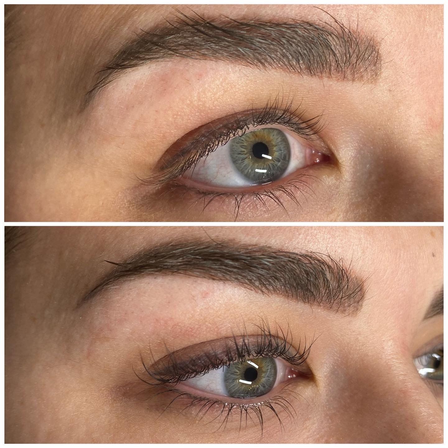 Ein Vorher-Nachher-Bild der Augenbrauen einer Frau