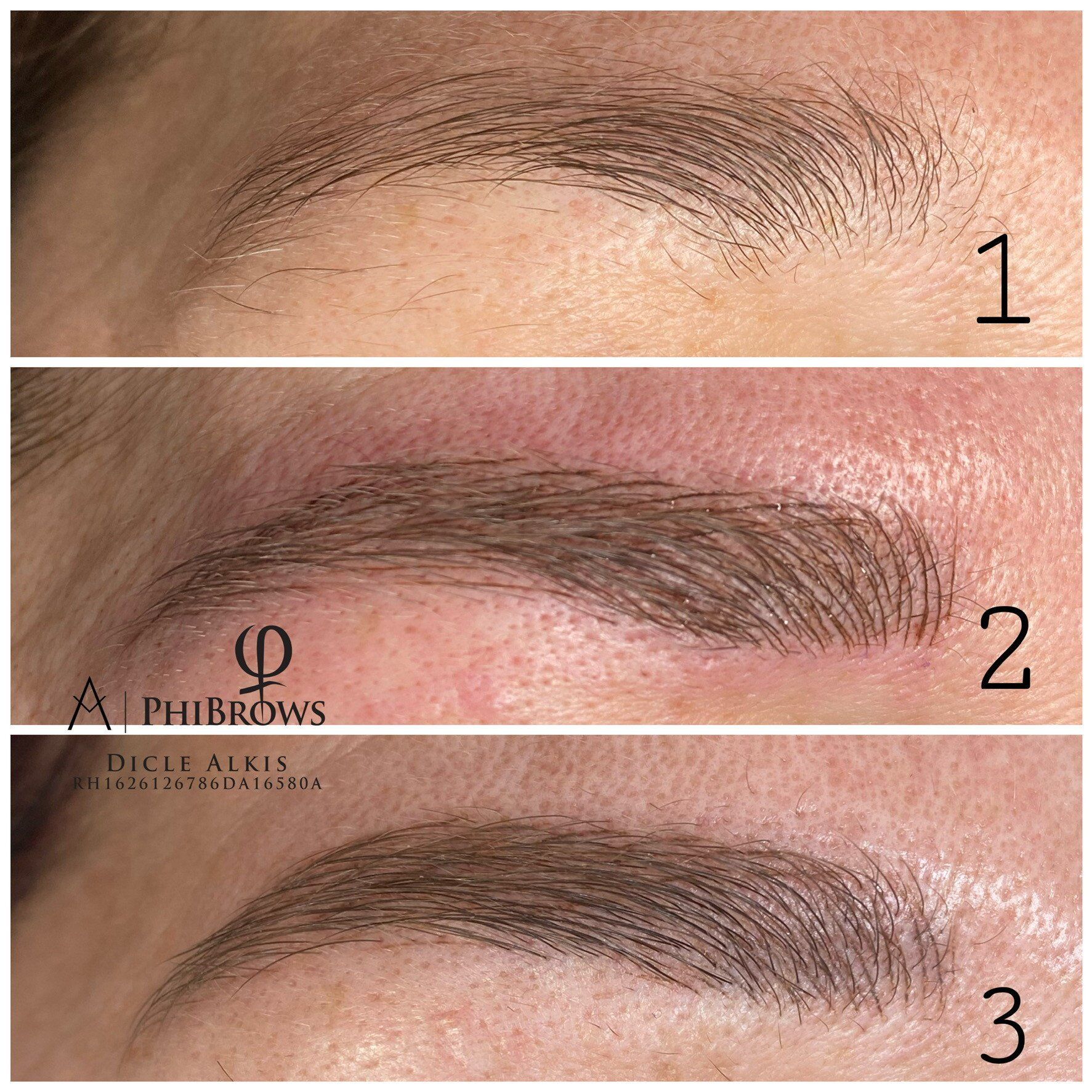 Ein Vorher-Nachher-Bild der Augenbrauen einer Frau