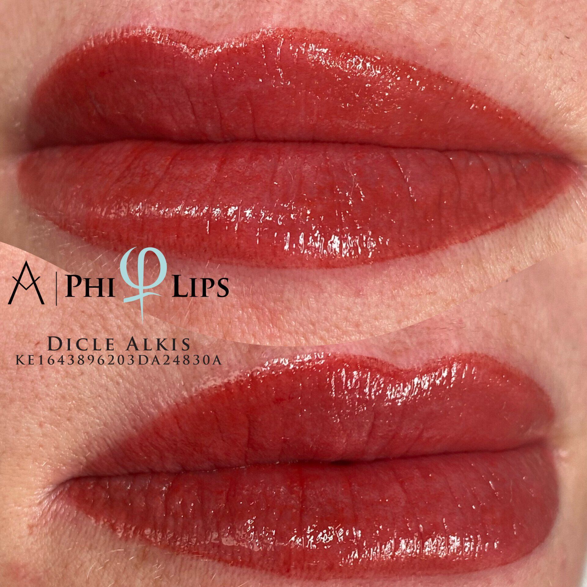 Eine Nahaufnahme der Lippen einer Frau mit einem Phi Lips-Logo
