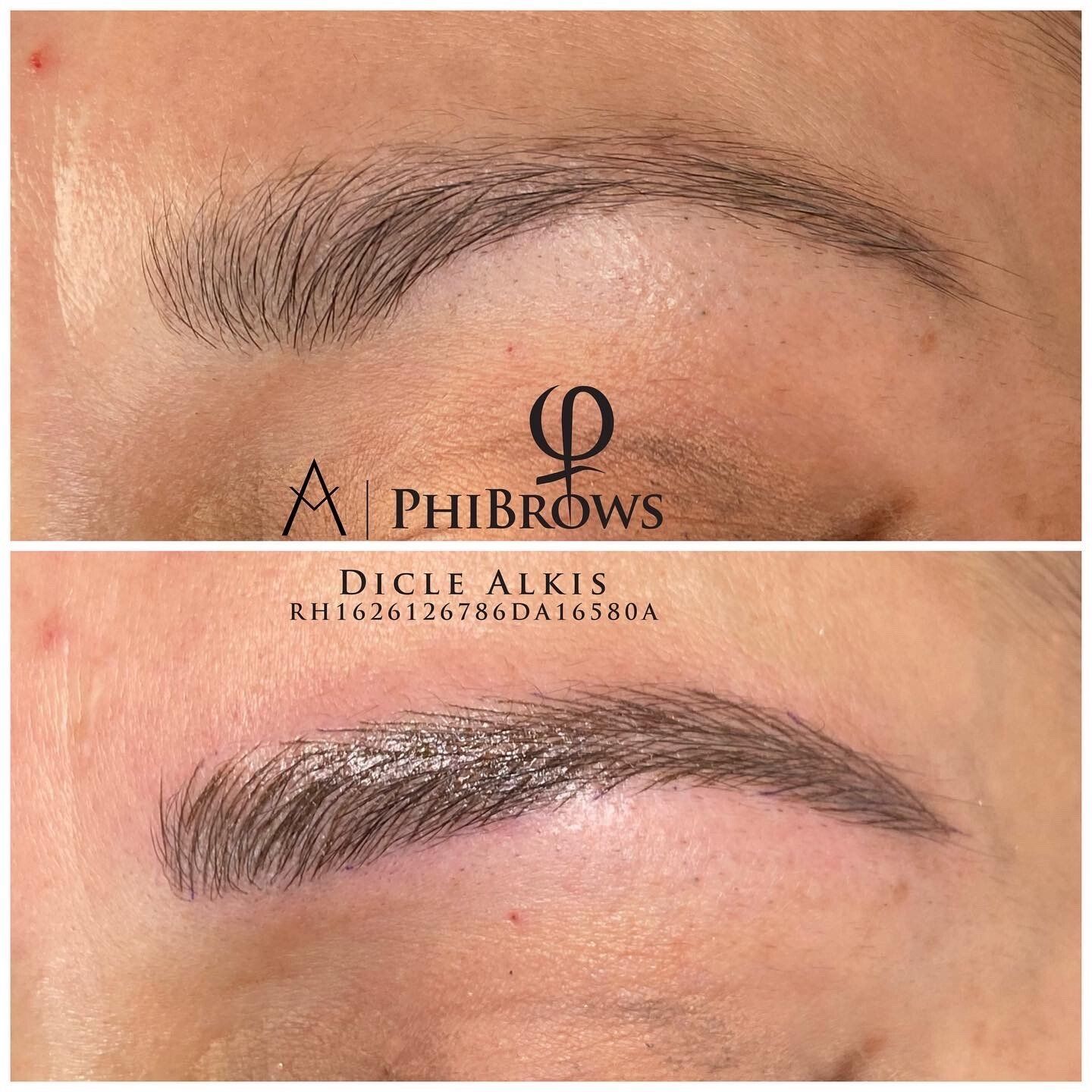 Ein Vorher-Nachher-Foto der Augenbrauen einer Frau.