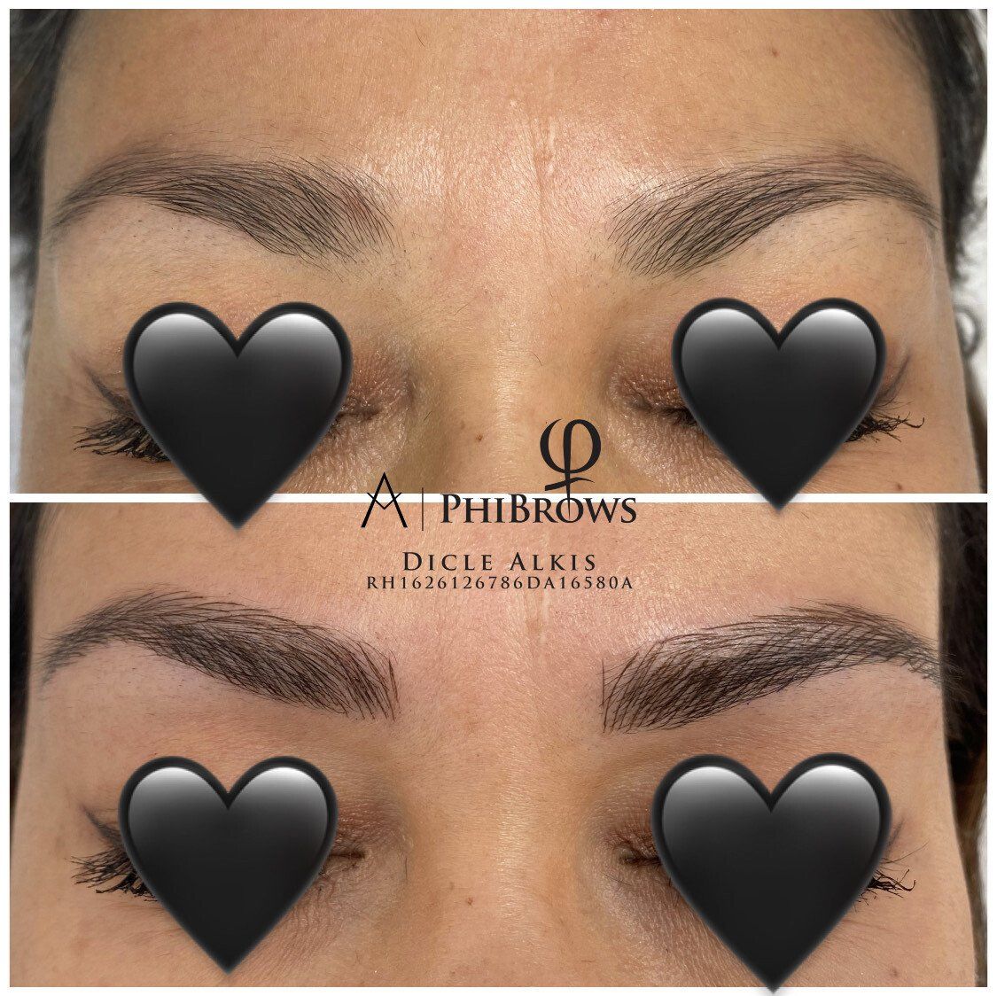 Ein Vorher-Nachher-Foto der Augenbrauen einer Frau