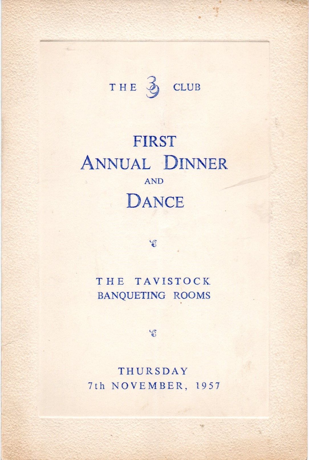 The 39 Club Dinner Menu 1957