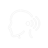 Outline of a head, ear with sound waves, indicating hearing.