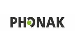 Phonak logo in dark grey with a green dot in place of the
