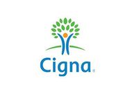 Cigna logo with blue text and a green tree-like figure with orange center