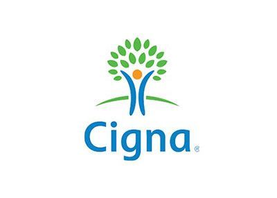 Cigna logo with blue text and a green tree-like figure with orange center