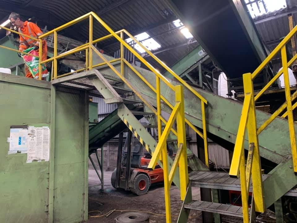 Stairs With Yellow Hand Rails — Conveyor Maintenance Services In Bohle, QLD