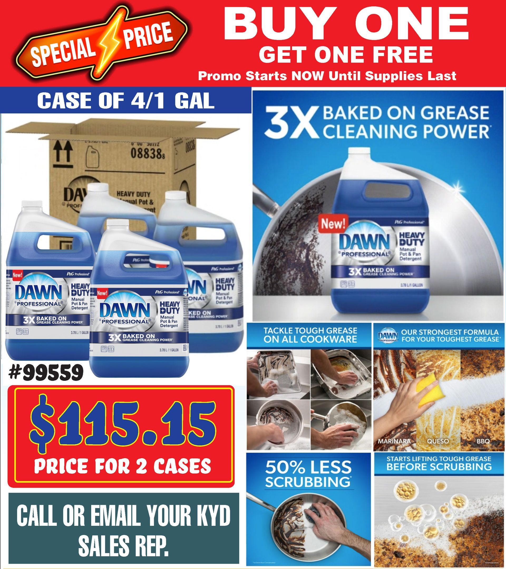 Dawn Professional Heavy Duty dishwashing liquid bottle with Buy One Get One Free savings promotion.