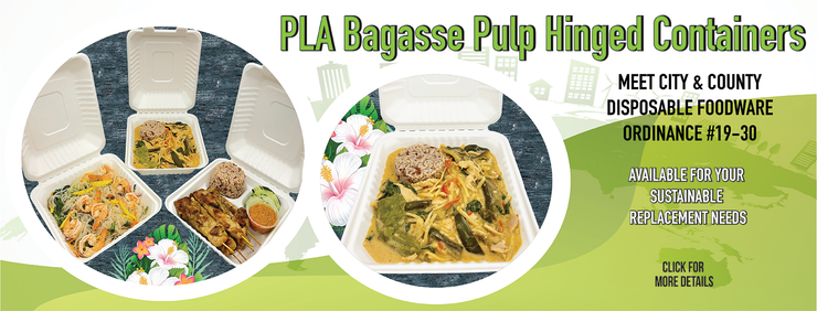PLA Line Bagasse Pulp Hinged Containers, Sustainable, Replacement, Meet C&C DFWO