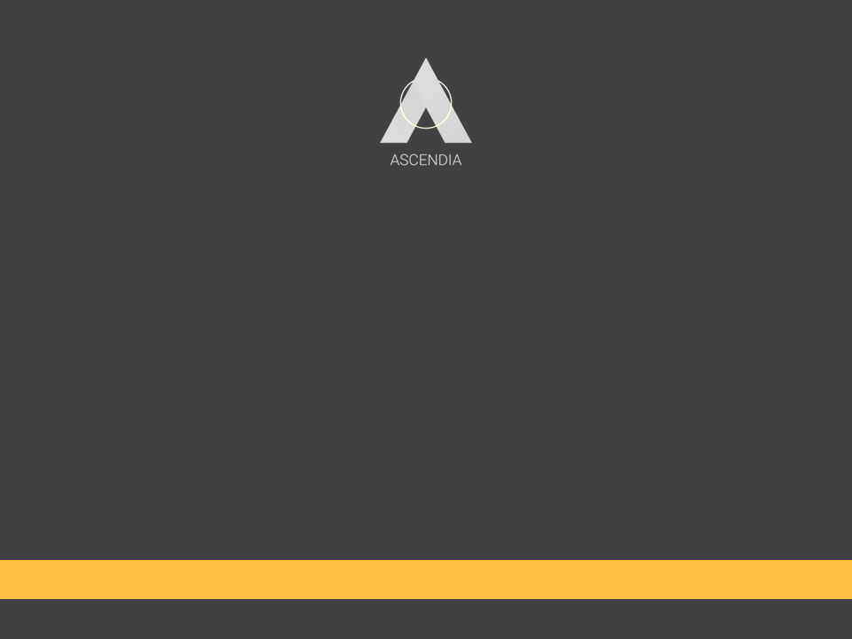 Logotipo Ascendia BPO Financeiro em um fundo cinza; uma linha laranja na parte inferior.