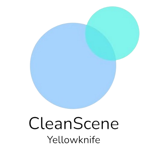 a blue and green logo for cleanscene yellowknife